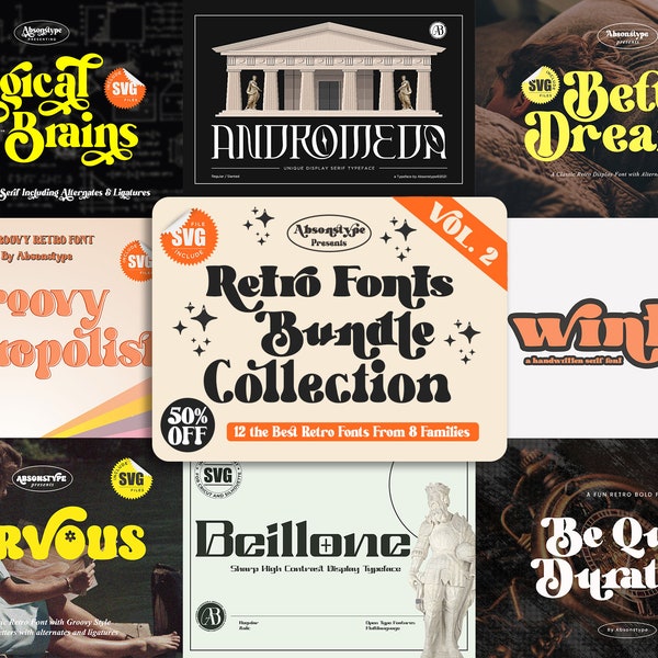 Retro Fonts Bundle Collection 2 - Retro Font, Groovy Fonts, Cricut Font, Canva Fonts, Procreate Font, Handmade Font, Quality Fonts