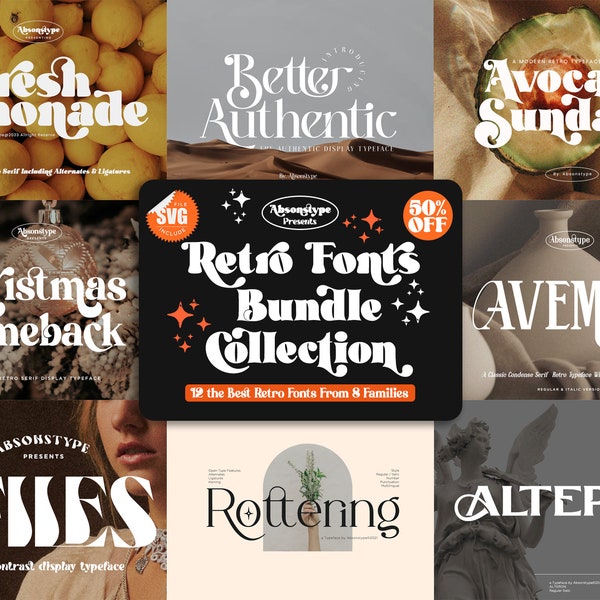 Retro Fonts Bundle Collection - Retro Font, Groovy Fonts, Cricut Font, Canva Fonts, Procreate Font, Handmade Font, Quality Fonts