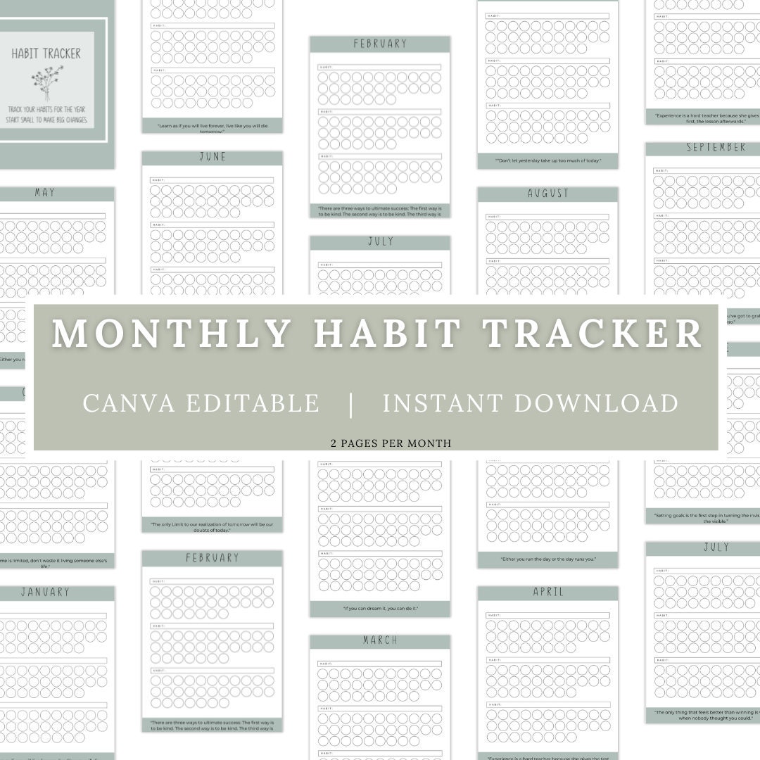 Printable Monthly Habit Tracker A4 PDF Planner With - Etsy