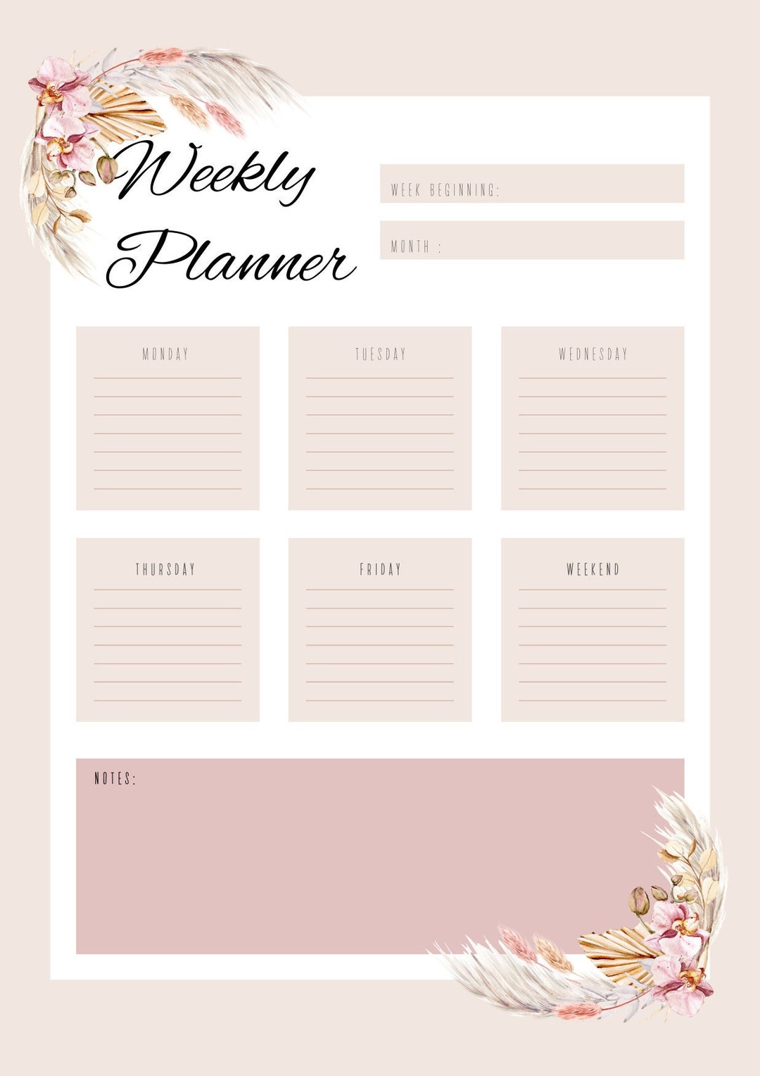 Weekly Planner Printable Floral - Etsy