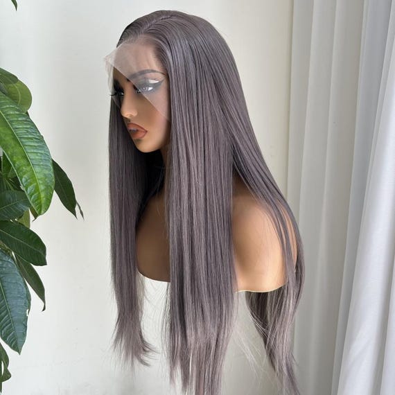 Dark Gray Lace Front Wig, Natural Straight Hair, 13x4 Wig  display picture 2