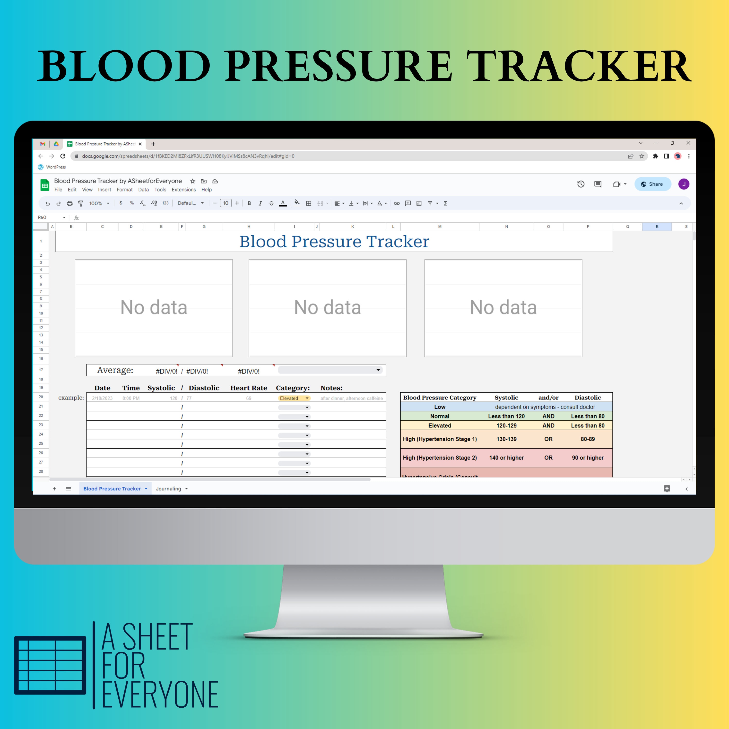 Blood pressure tracking spreadsheet for google sheets etsy