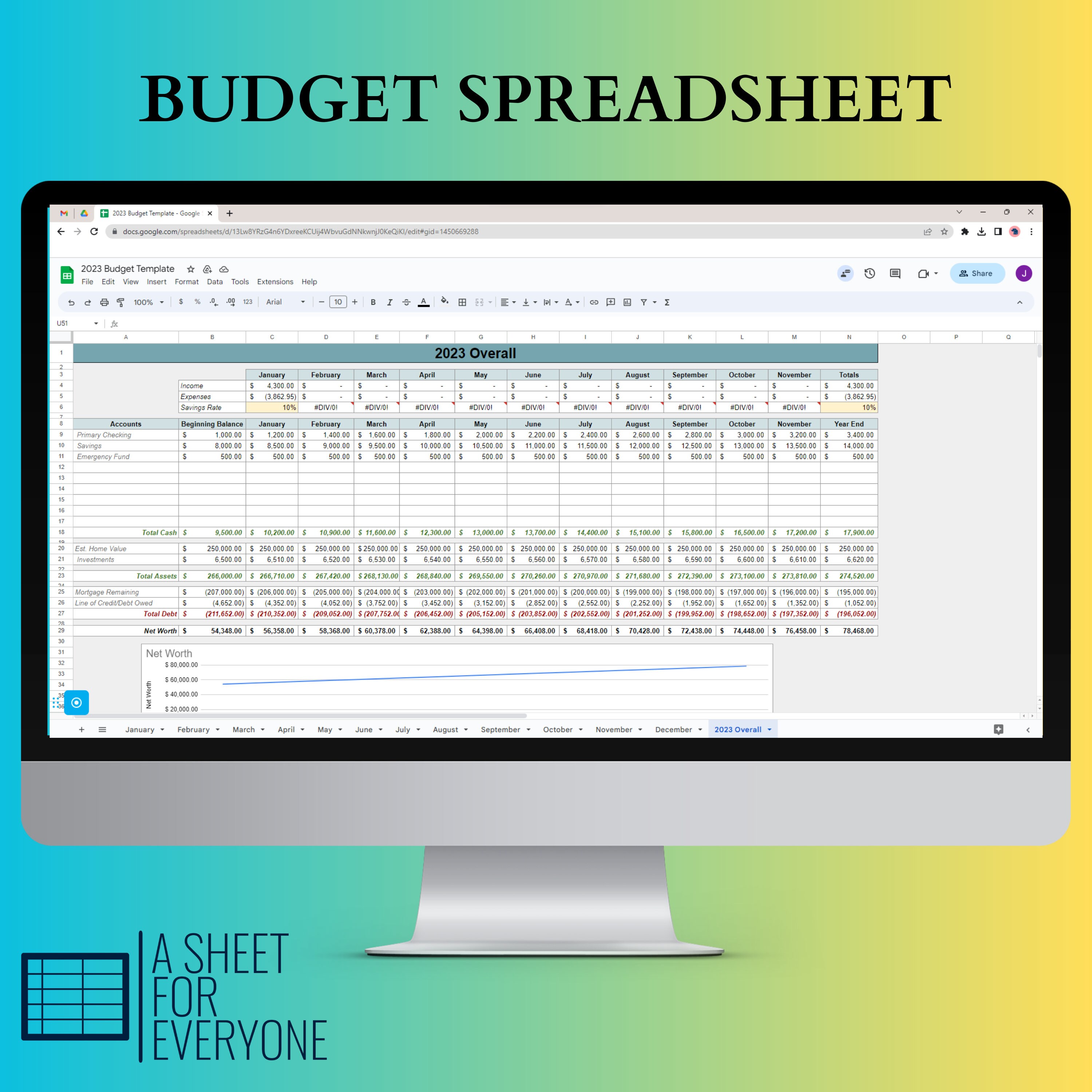 Simple Monthly Budget Template Google Sheet - Etsy