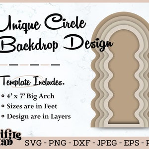 Fondo de círculo único Svg, arco ondulado, diseño de fondo de evento creativo, forma de arco, láser Cricut, Svg, Png, archivos Eps, descarga instantánea