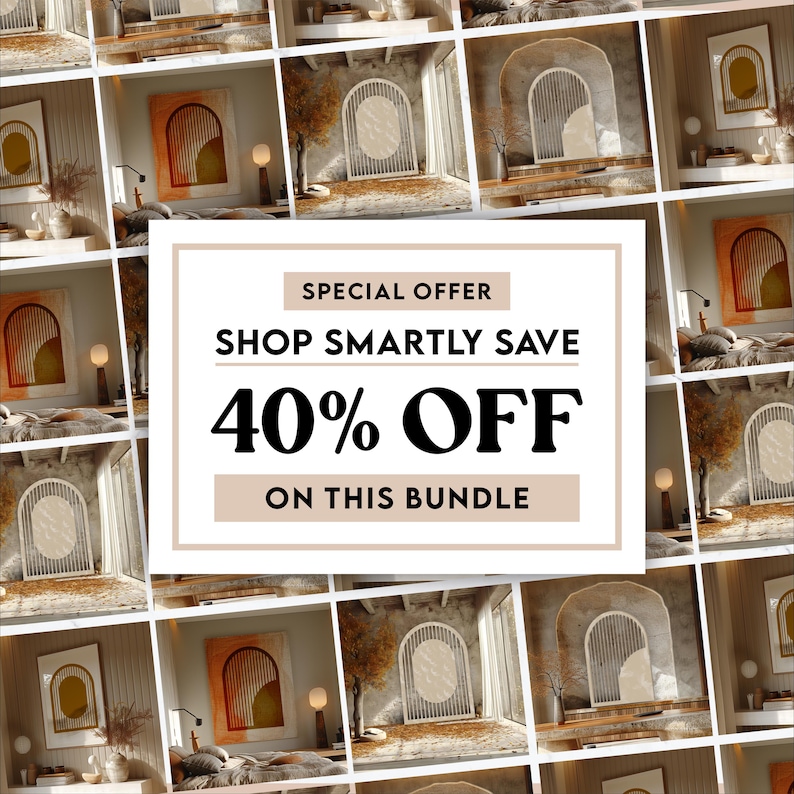 May include: A collage of interior design images, featuring artwork, lamps, and architectural elements. The central image displays text: "SPECIAL OFFER SHOP SMARTLY SAVE 40% OFF ON THIS BUNDLE."