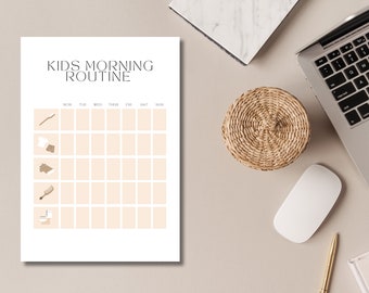 Kid Morning Routine Checklist | Kids Planner | Neutral | Minimalist Kids Sticker Chart | Kids Morning Routine | Digital Download |