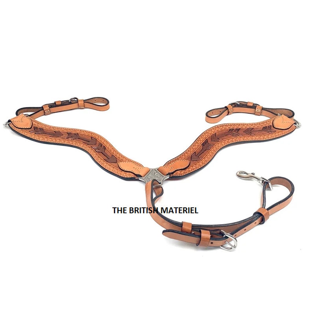 Premium Leather Breast Collar for Horses Hand Crafted Arrow Tooled Wave