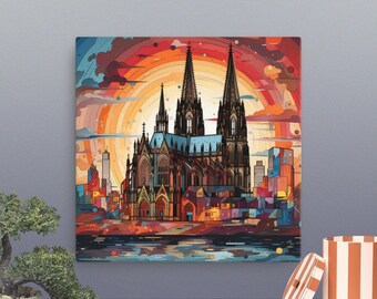 Cologne Cathedral #2 - on canvas - abstract - in the style of Keith Haring - colorful - 3D render - high-quality digital print