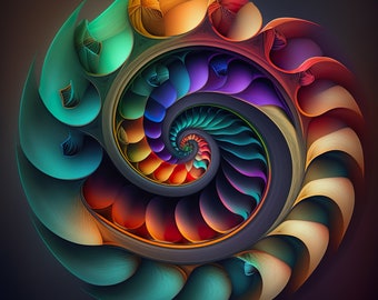 Fibonacci - Canvas - Digital Print - High Quality - Spiral - Colorful - Photorealistic - 3D Render