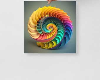 Photo Paper Poster - WITHOUT FRAME - Fibonacci - Spiral - 3D Render - Colorful (inches)