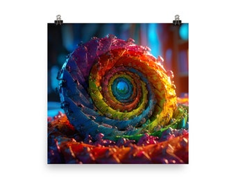 Photo Paper Poster - WITHOUT FRAME - Fibonacci - Spiral - 3D Render - Colorful (inches)