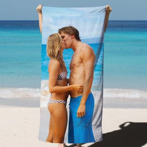 Personalized Beach Towel with Photo, Custom Pool Towel Gift, Photo Towel for Adults & Kids, Vacation Picture Towel, Summer Travel Gift