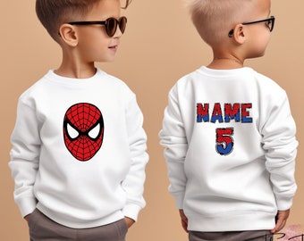 Custom Name Sweatshirt, Funny  Boy Hoodie, Spider Birthday Name Sweater, Birthday Boy Gift, Birthday Age, Gift For Boy, Personalized Gift
