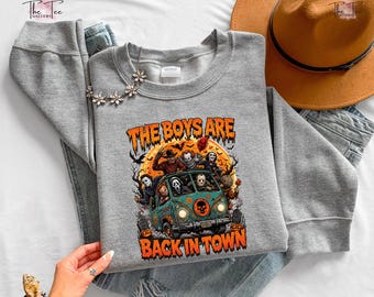 Halloween Horror Crew Sweatshirt, The Boys Are Back in Town Tee, Spooky Season Movie Shirt
