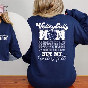Sudadera con la billetera vacía para mamá del voleibol, regalo de camiseta con el corazón lleno, sudadera para mamá del voleibol, vibraciones del voleibol, sudadera para el día del juego, mamá deportista