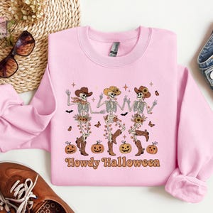 Howdy Halloween Skeleton Sweatshirt, Country Pumpkin Sweater, Western Halloween Sweatshirt, Fall Dancing Skeletons Sweatshirt, Funny Hoodie