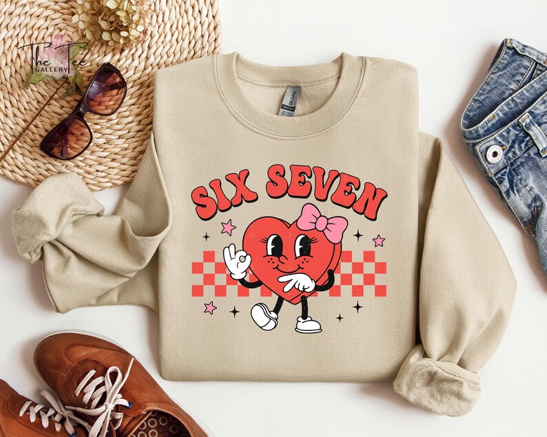 Six - Seven - but GIRLY Neon with Stars & Smiley Faces - T SHIRT - (Jerzee/Gildan) main image 1