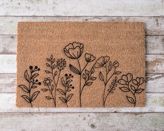 Floral Doormat, Wildflower Welcome Mat, Spring Flower Door Mat,  Coir Doormat, Housewarming Gift Entry Rug