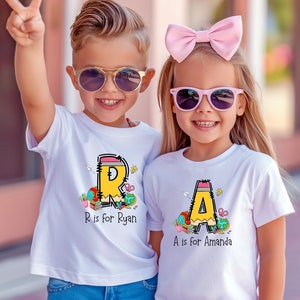 Custom Name School Shirt, Kids Alphabet Shirt, Personalized Toddler Shirt,Back to School Gift For Students, Customized School Shirt For Kids