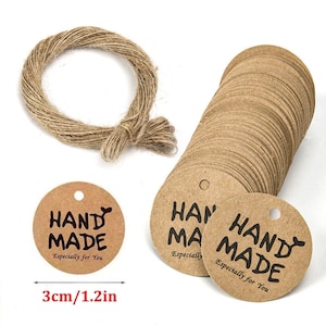 100PCS Rond Kraft Papier Étiquettes cadeaux Fait à la main Merci Tag Décoration de fête de mariage Emballage Hang Paper Étiquette Tag