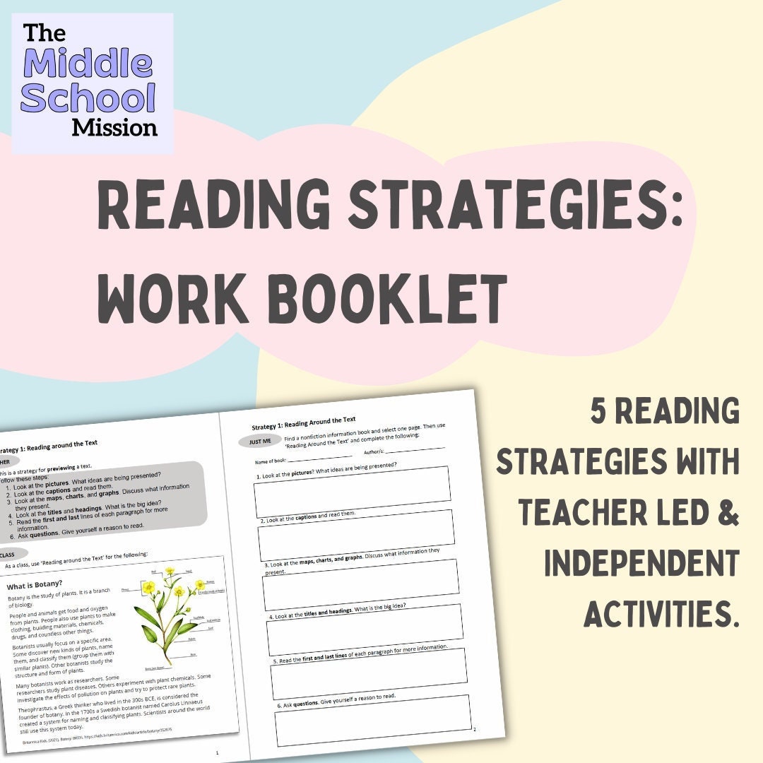 Reading Strategies: Work Booklet for Middle School, Worksheets, School ...