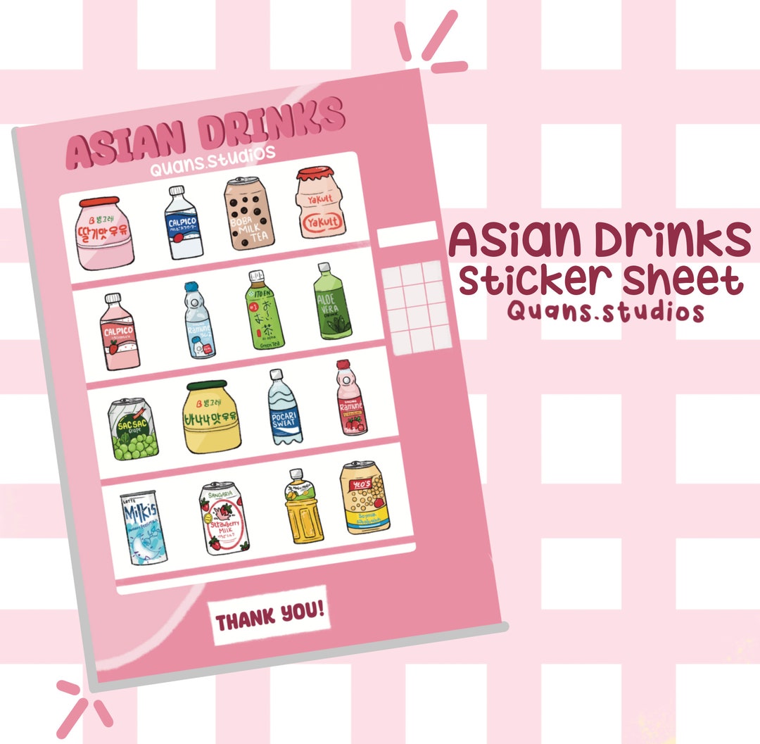 Asian Drink Sticker Sheet L Cute Asian Drink Sticker Sheet Etsy