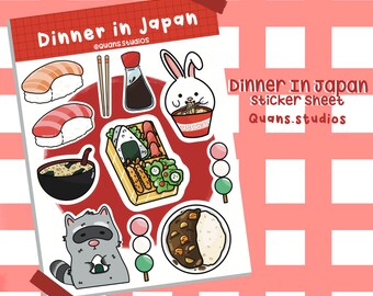 Feuille d'autocollants Dîner au Japon l Feuille d'autocollants de cuisine japonaise
