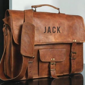 Sac messager en cuir personnalisé : porte-documents vintage marron à bandoulière, 33 cm (13 po.)