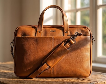Full Grain Leather Laptop Bag man, Slim Office bag, 15.6 Inch