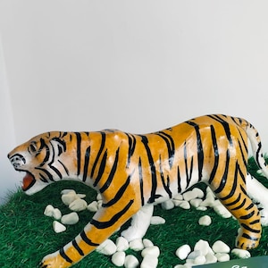Handcrafted leather tiger statue