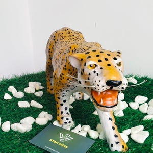 Handcrafted Leather Leopard jaguar statue, Leopard in life like form sculpture