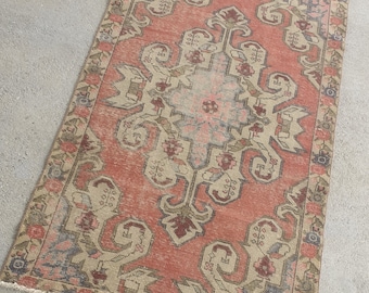 Alfombra vintage roja beige 4x7, alfombra turca roja beige hecha a mano, alfombra floral Oushak, decoración del hogar, alfombra de pila baja, sala de estar, alfombra de dormitorio, 4.1x7.2 pies