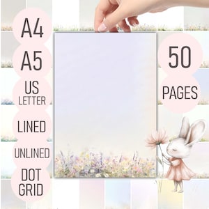 Florales Briefpapier – 50 Seiten Notizen | Liniert, Unliniert, Dot Grid | Druckbares Briefpapier | A4, A5, US Letter PDF
