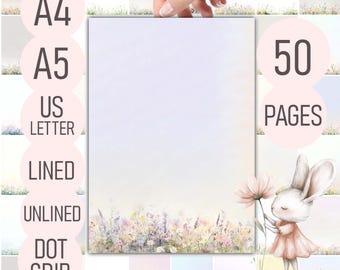 Florales Briefpapier – 50 Seiten Notizen | Liniert, Unliniert, Dot Grid | Druckbares Briefpapier | A4, A5, US Letter PDF