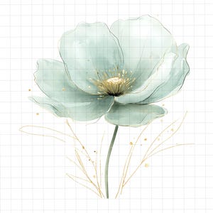 51 fleurs abstraites vertes, beiges et or Clipart, PNG floral aquarelle, mariage élégant des cliparts en téléchargement numérique