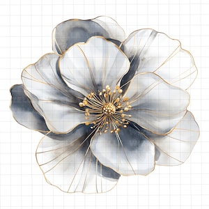31 flores abstractas de plata y oro, clipart, acuarela floral PNG, elegante clipart de boda, descarga digital de alta calidad