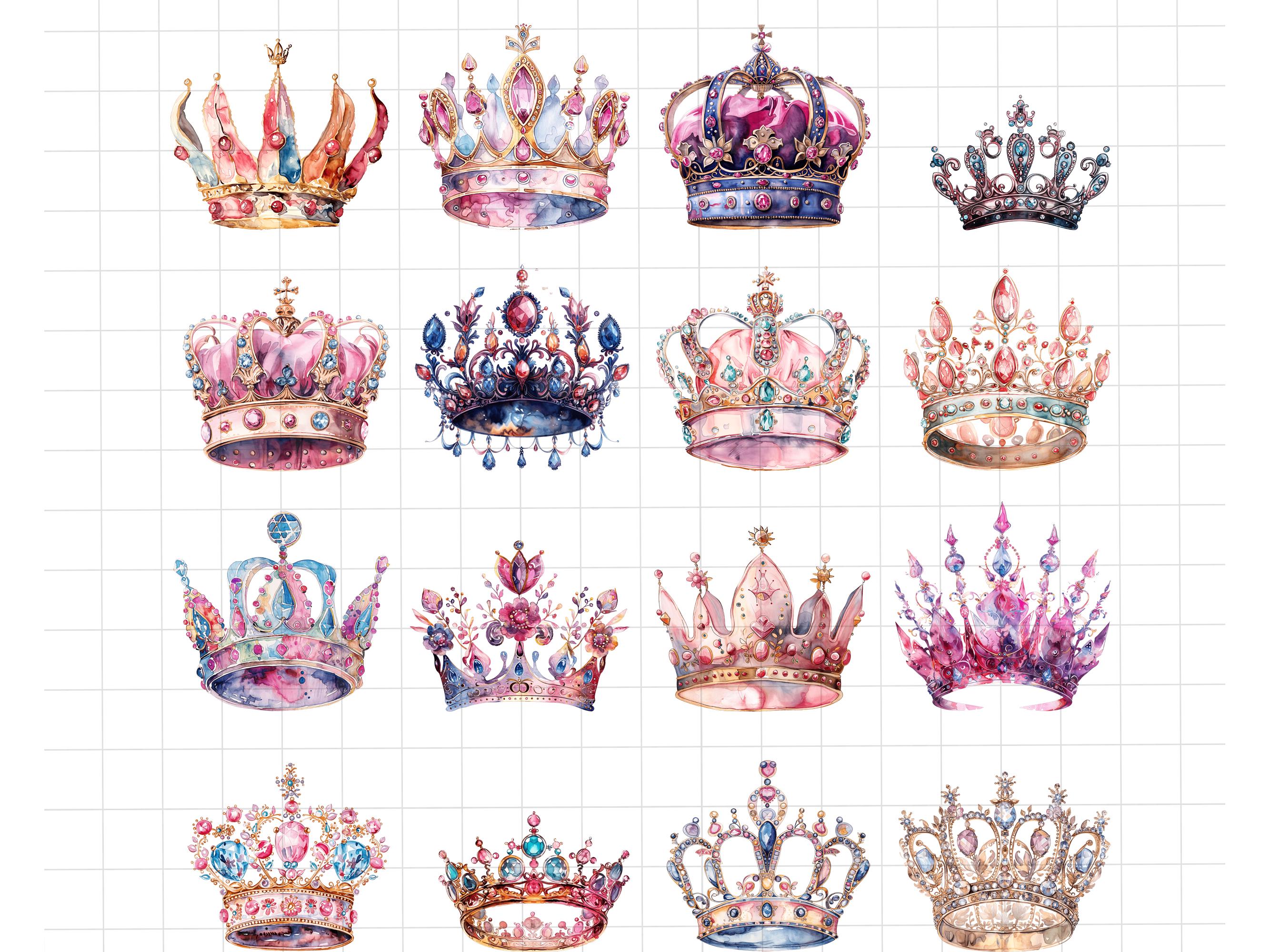 142 Queen Crown Clipart | Watercolor Princess Tiara & Gold Glitter ...