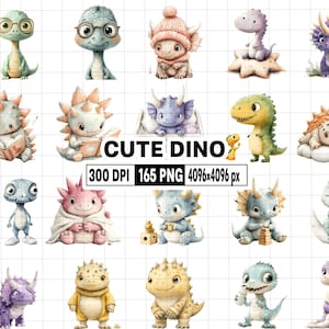165 Cute Nursery Dinosaur PNG - Watercolor Quirky Dino Clipart - Baby Dinosaur Decor - Funny Dino Art for Baby Shower, Birthday Graphics