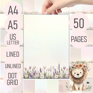 Florales Briefpapier – 50 Seiten Notizen | Liniert, Unliniert, Dot Grid | Rustikales Briefpapier | A4, A5, US Letter PDF