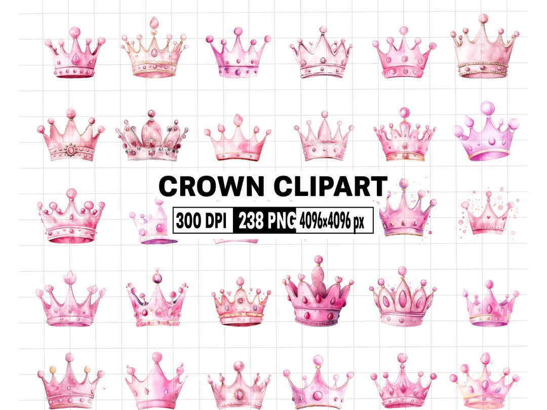238 Watercolor Little Princess Clipart, King Queen Crown Clip Art, Pink ...