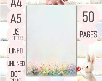 Florales Briefpapier – 50 Seiten Notizen | Liniert, Unliniert, Dot Grid | Elegantes Briefpapier | A4, A5, US Letter PDF