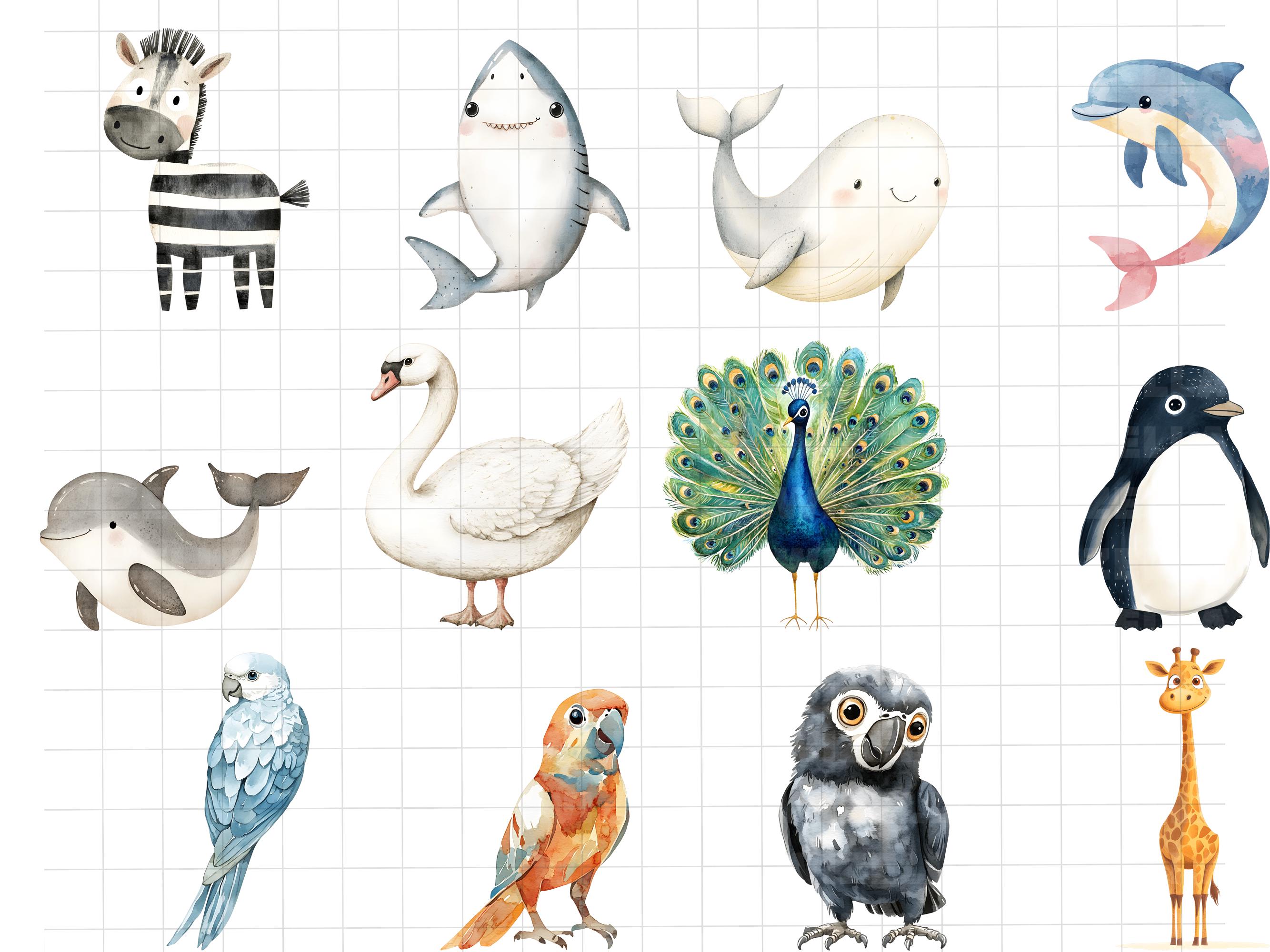 91 Watercolor Animals Clipart - Cute Nursery Baby Animal PNG Set - Baby ...