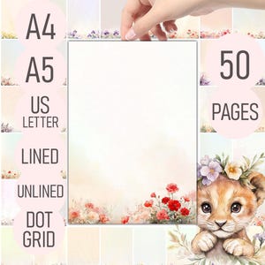 Florales Briefpapier – 50 Seiten Notizen | Liniert, Unliniert, Dot Grid | Cottagecore Schreibpapier | A4, A5, US Letter PDF