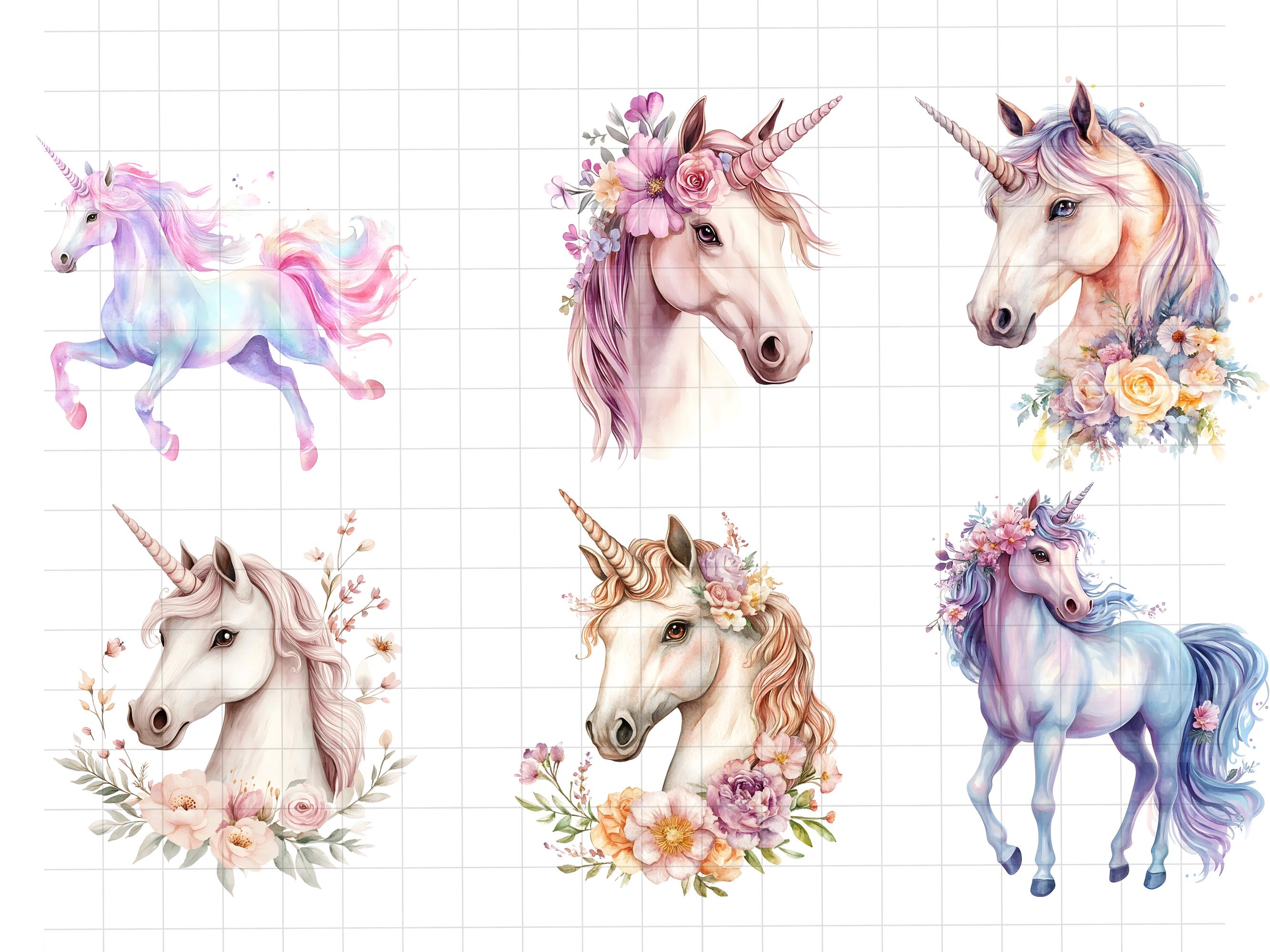 42 Cartoon Unicorn Clipart - Cute Pastel Unicorns PNG - Watercolor ...