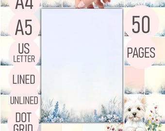 Florales Briefpapier – 50 Seiten Notizen | Liniert, Unliniert, Dot Grid | Weiches Pastell Schreibpapier | A4, A5, US Letter PDF