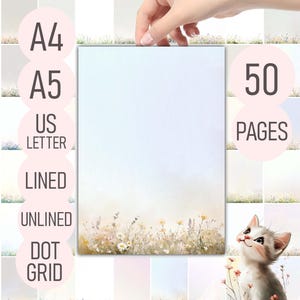 Florales Briefpapier – 50 Seiten Notizen | Liniert, Unliniert, Dot Grid | Ästhetisches Schreibpapier | A4, A5, US Letter PDF