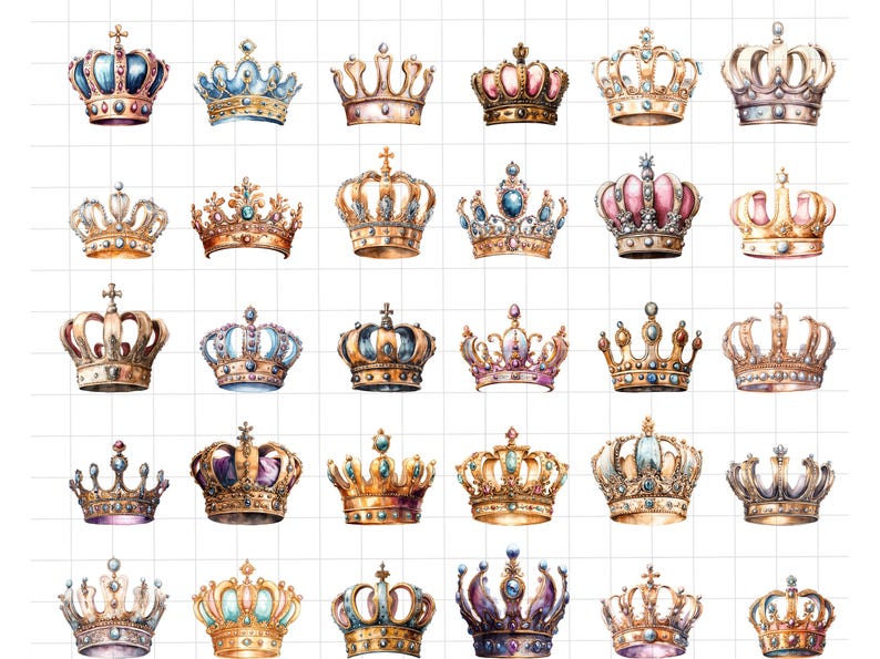 227 Fantasy Crown Clipart - Watercolor Royal Tiaras & Golden Jeweled ...