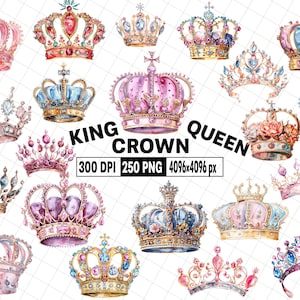 Watercolor Crown Clipart Bundle - King, Queen, Princess, Gold, Royal, Silver, Tiara Crown PNG | 250 Digital Crown Clipart | INSTANT DOWNLOAD