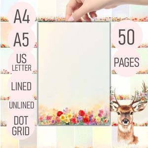 Florales Briefpapier – 50 Seiten Notizen | Liniert, Unliniert, Dot Grid | Briefpapier mit Blumen | A4, A5, US Letter PDF