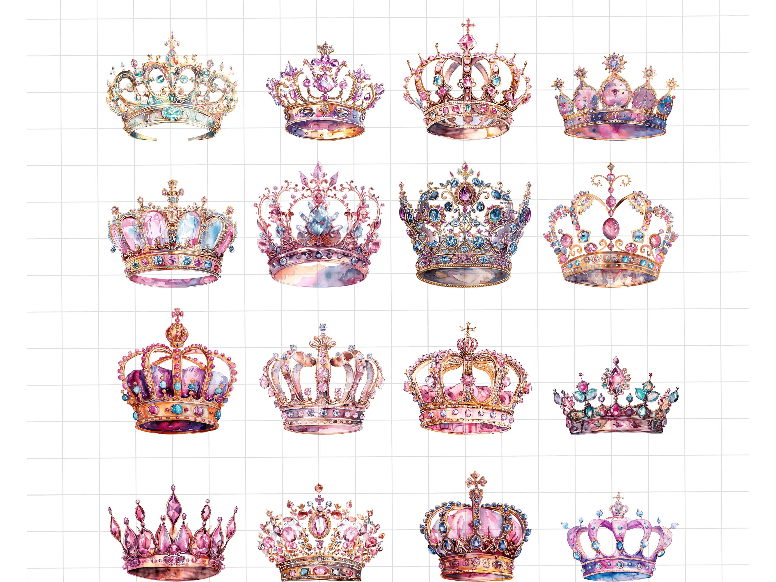 142 Queen Crown Clipart | Watercolor Princess Tiara & Gold Glitter ...